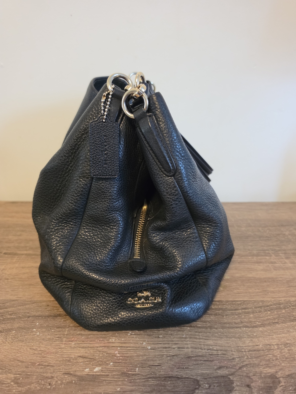 Vintage Coach Madison Pebbled Leather Black Silver Hardware 11"